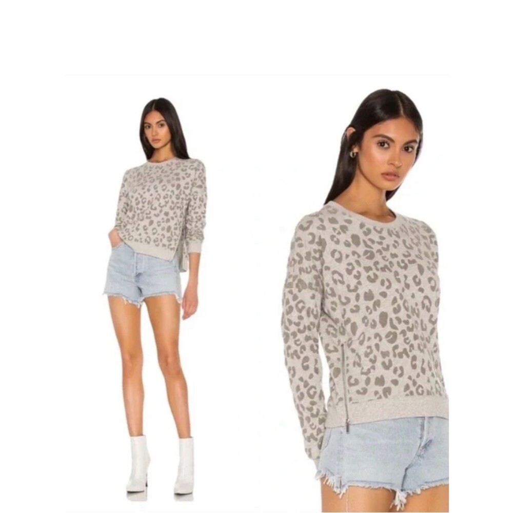 Rails Marlo Flocked Heather Gray Leopard Print Sweatshirt Side Zips Size Medium